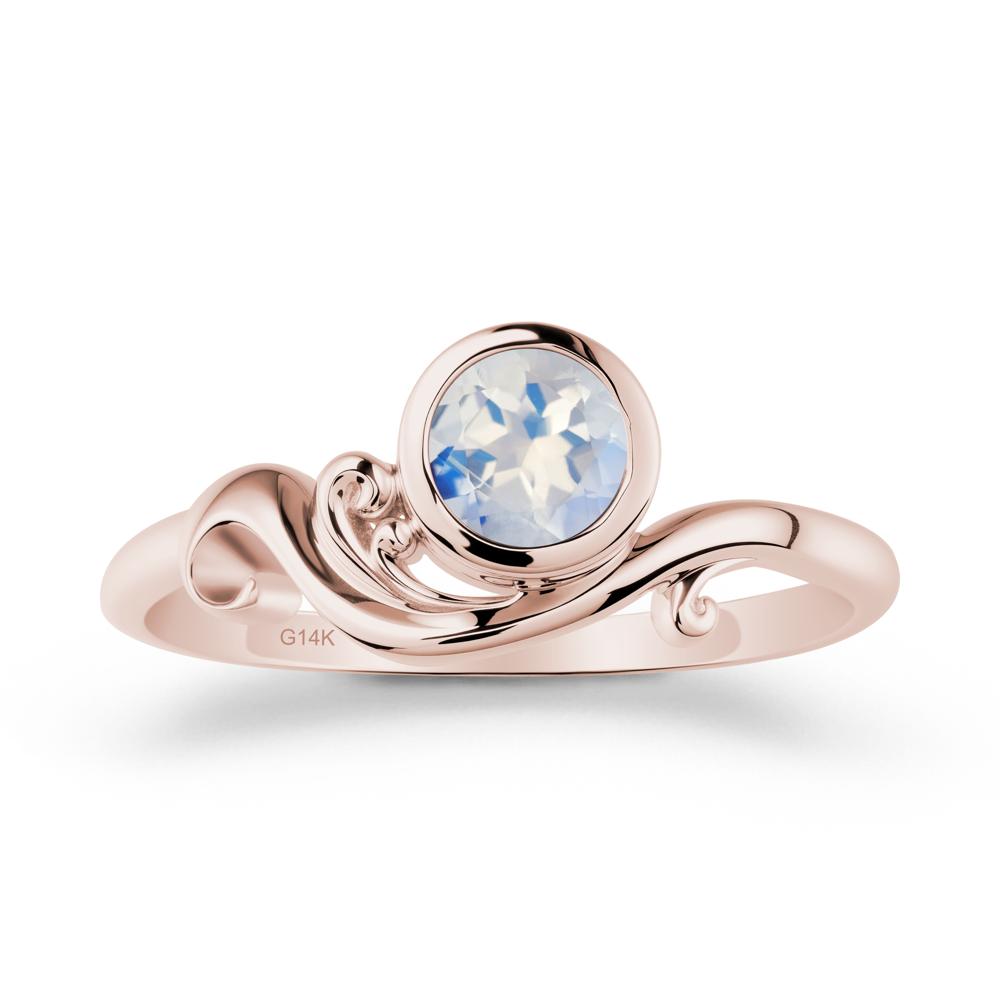 Bezel Setting Round Moonstone Wave Ring - LUO Jewelry #metal_14k rose gold