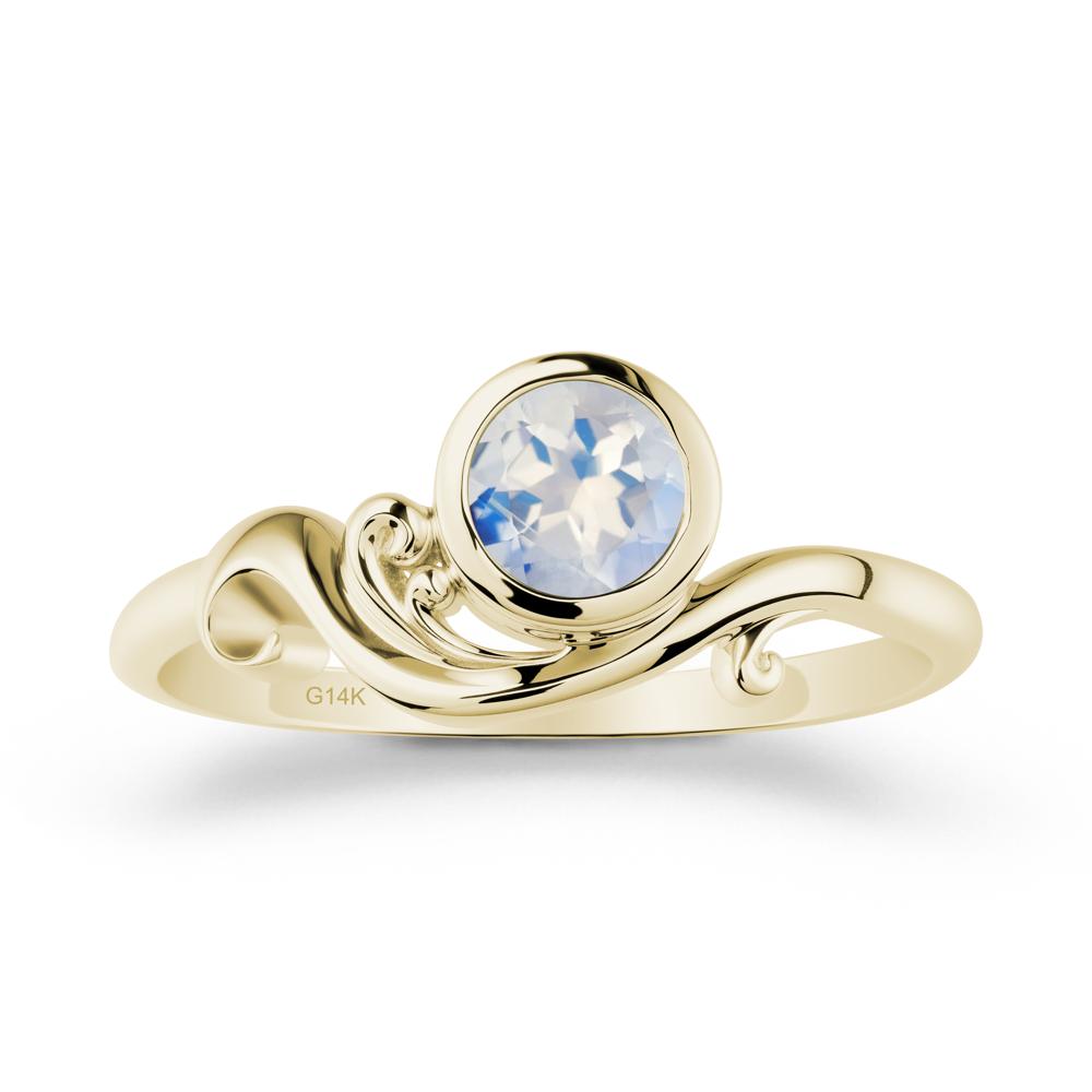 Bezel Setting Round Moonstone Wave Ring - LUO Jewelry #metal_14k yellow gold