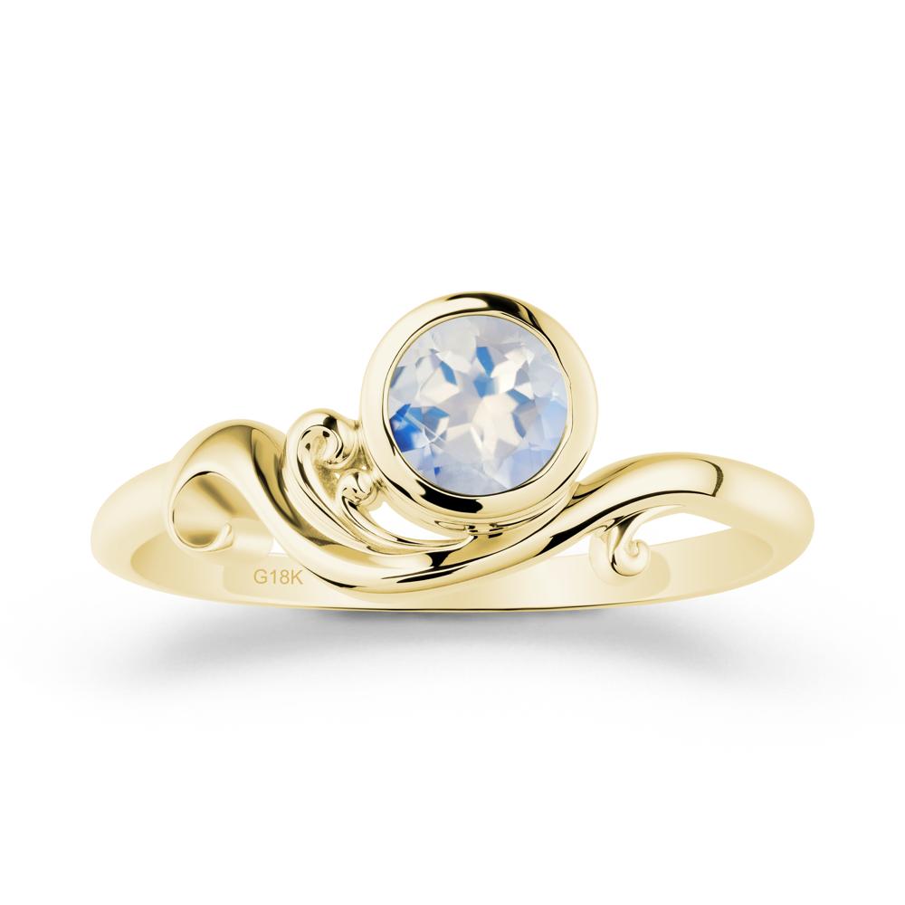 Bezel Setting Round Moonstone Wave Ring - LUO Jewelry #metal_18k yellow gold