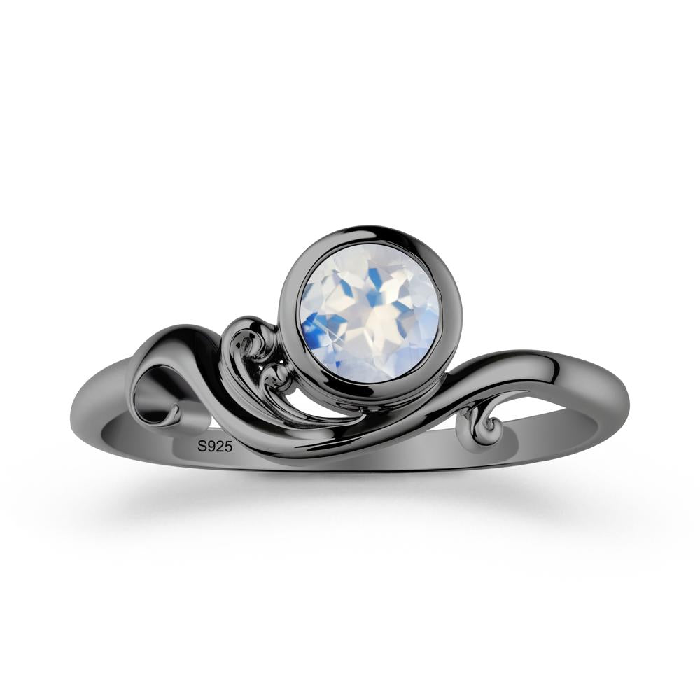 Bezel Setting Round Moonstone Wave Ring - LUO Jewelry #metal_black finish sterling silver