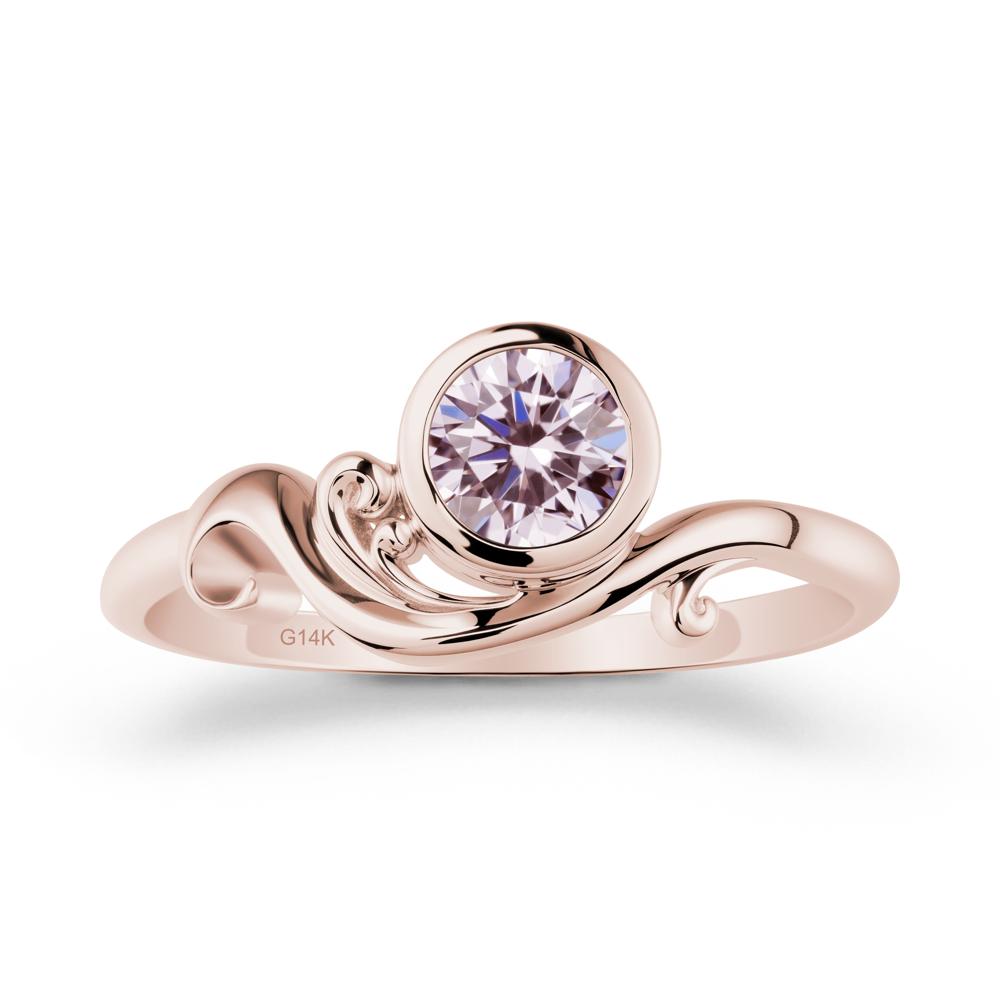 Bezel Setting Round Pink Cubic Zirconia Wave Ring - LUO Jewelry #metal_14k rose gold