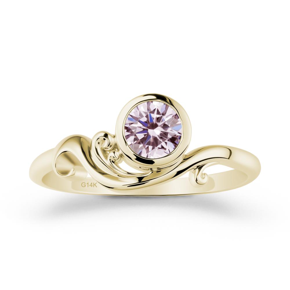 Bezel Setting Round Pink Cubic Zirconia Wave Ring - LUO Jewelry #metal_14k yellow gold