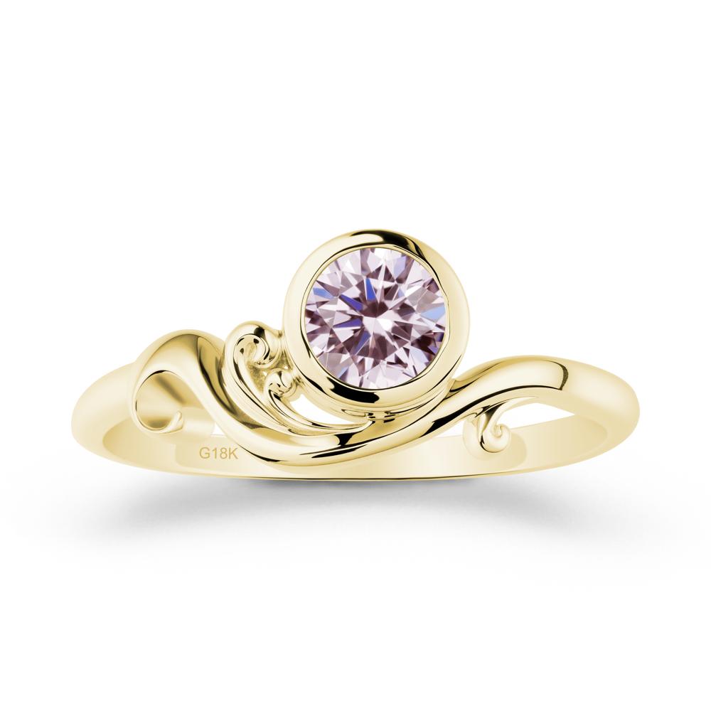 Bezel Setting Round Pink Cubic Zirconia Wave Ring - LUO Jewelry #metal_18k yellow gold