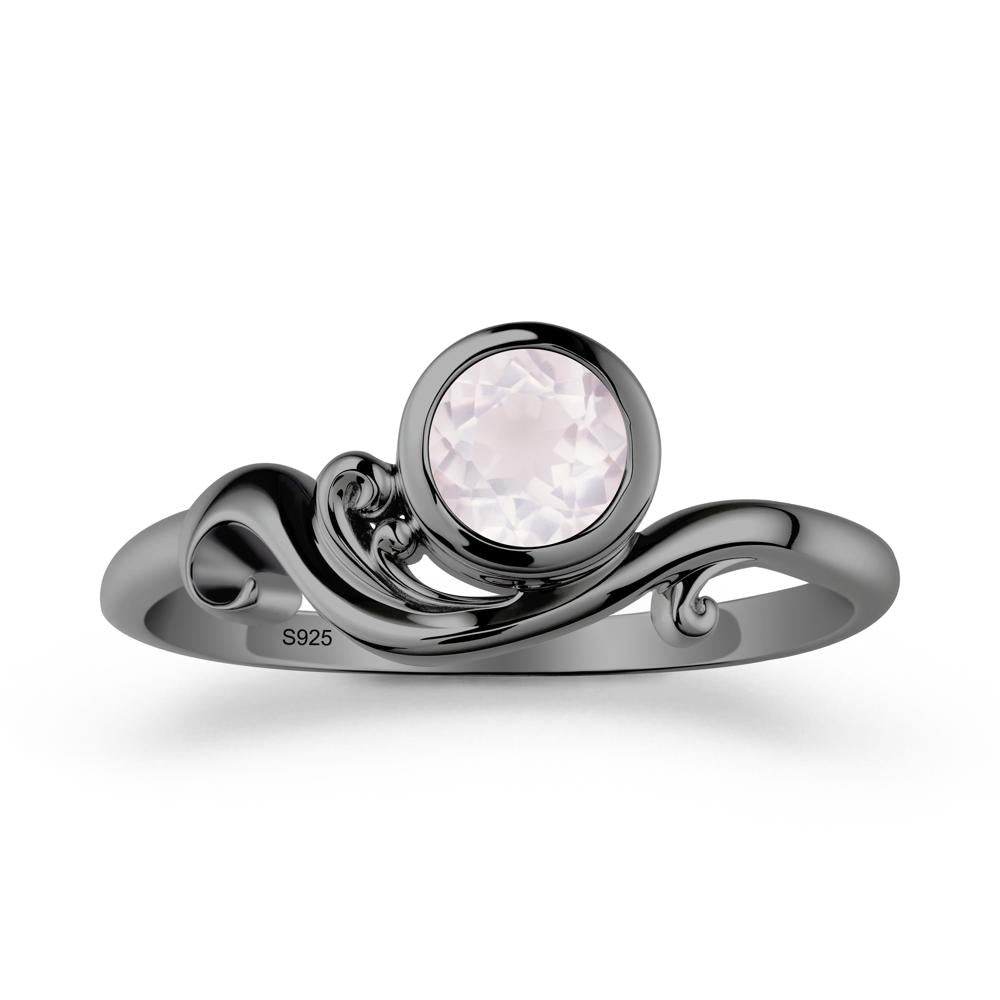 Unique Rose Quartz Wave Ring - LUO Jewelry #metal_black finish sterling silver