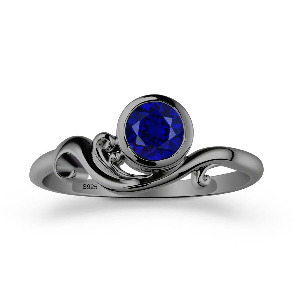 Unique Sapphire Wave Ring - LUO Jewelry #metal_black finish sterling silver