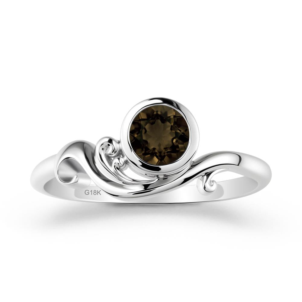 Bezel Setting Round Smoky Quartz Wave Ring - LUO Jewelry #metal_18k white gold