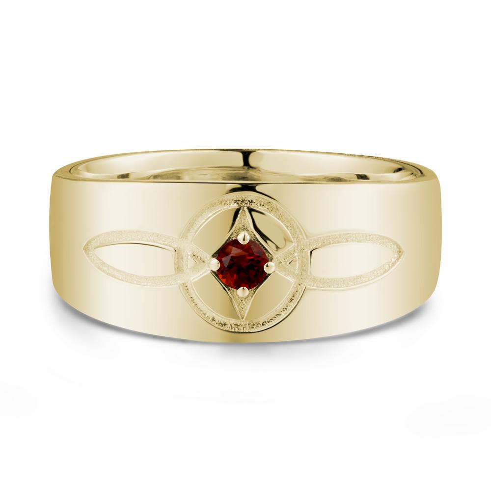 Wide Band Garnet Ring with Celtic Knot - LUO Jewelry #metal_14k yellow gold