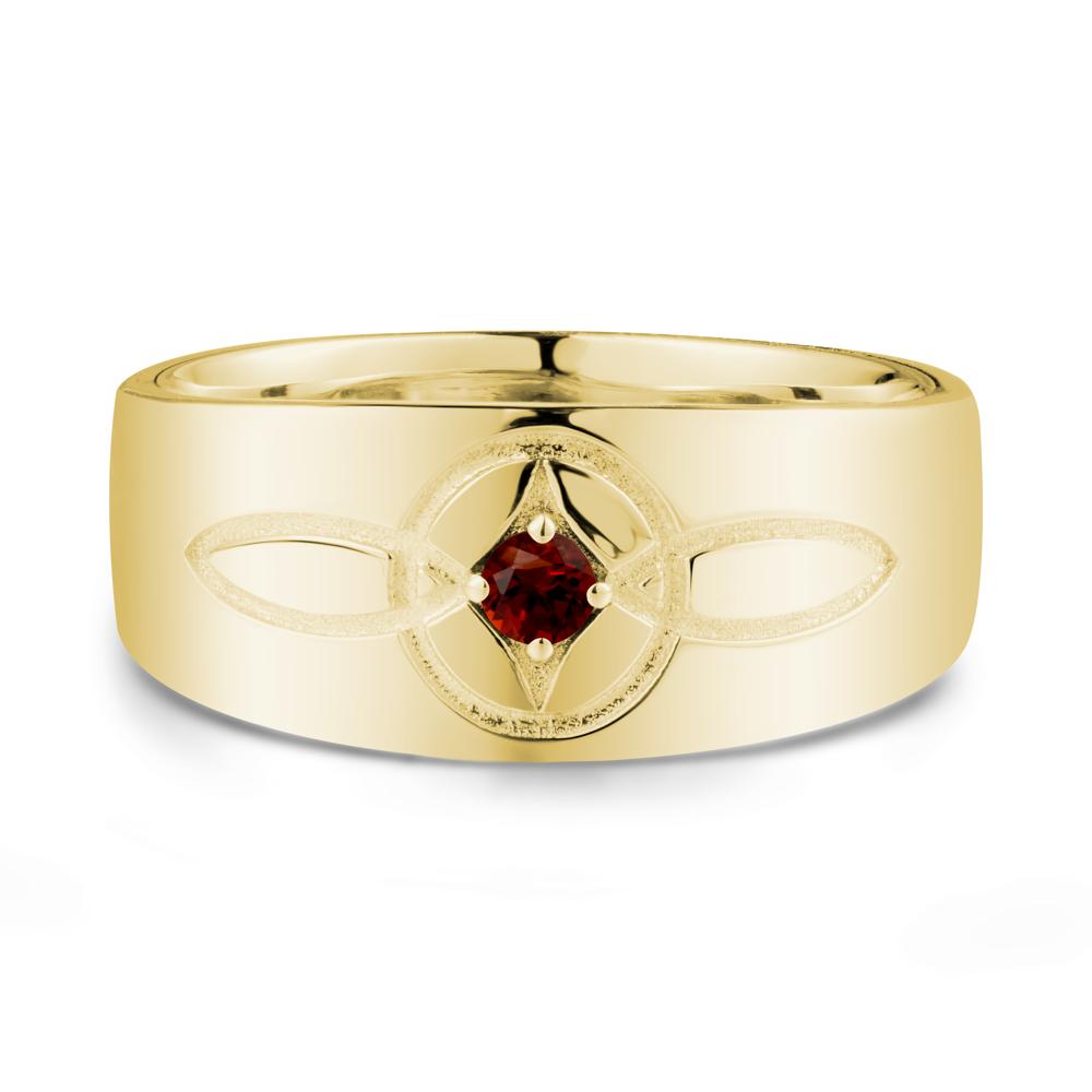 Wide Band Garnet Ring with Celtic Knot - LUO Jewelry #metal_18k yellow gold