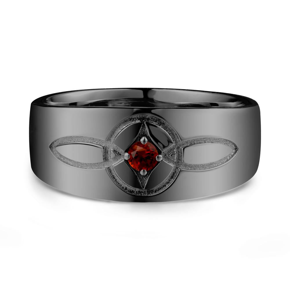 Wide Band Garnet Ring with Celtic Knot - LUO Jewelry #metal_black finish sterling silver