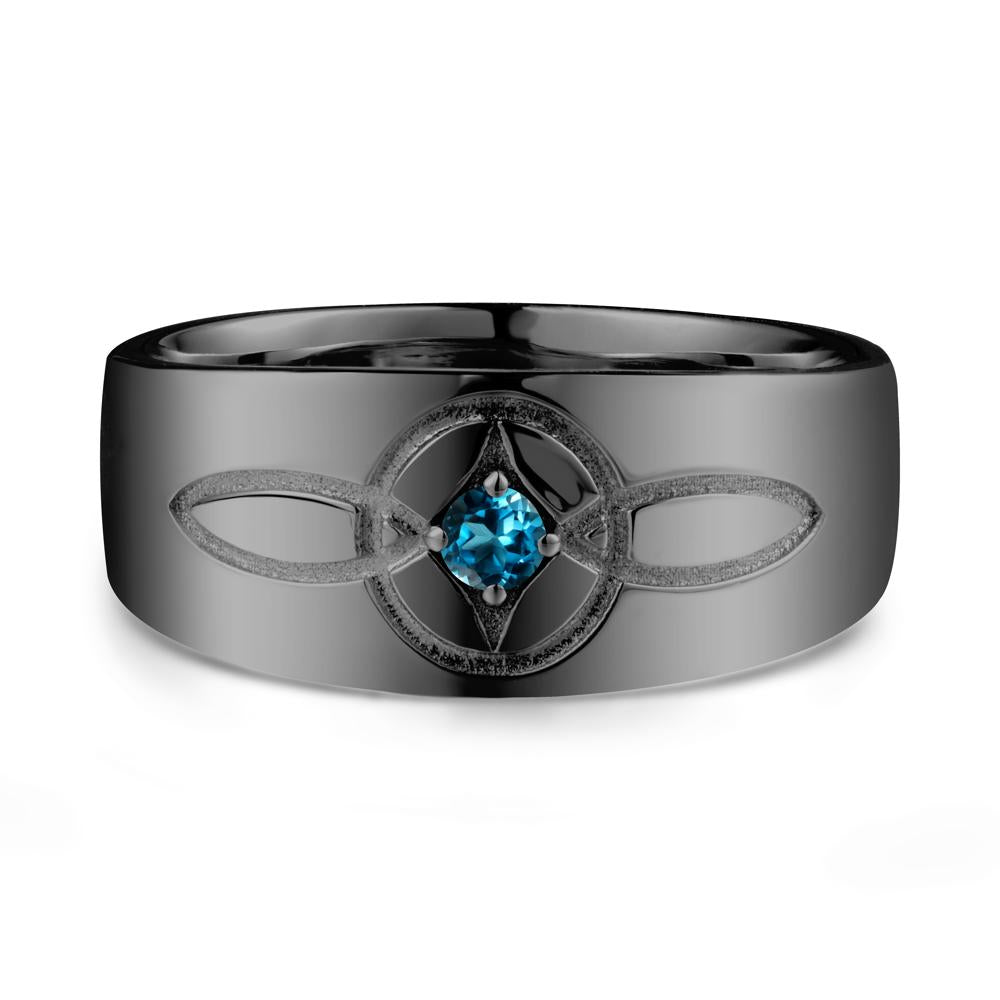 Man Simple Celtic Knot London Blue Topaz Ring - LUO Jewelry #metal_black finish sterling silver