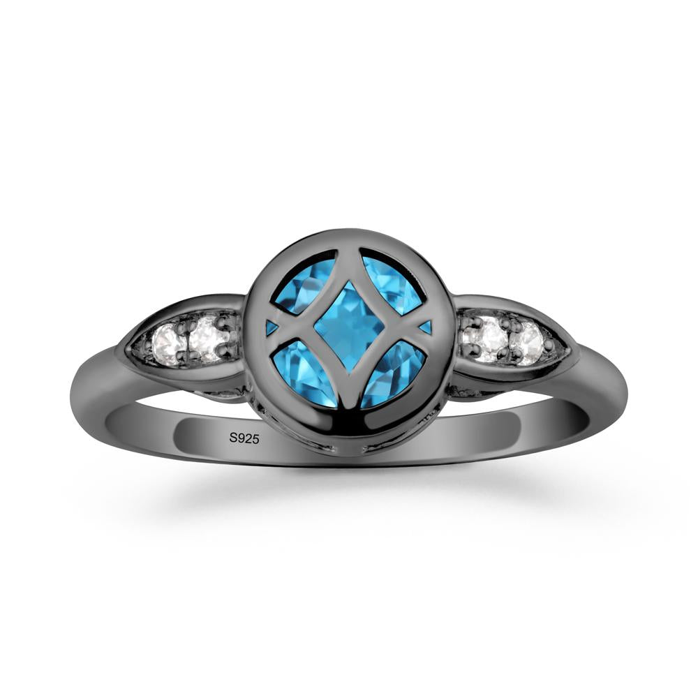 Celtic Knot Swiss Blue Topaz Ring for Women - LUO Jewelry #metal_black finish sterling silver