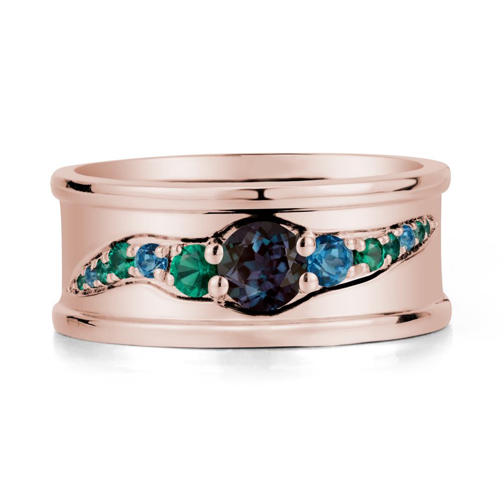 Wide Band Alexandrite Ring for Men - LUO Jewelry #metal_14k rose gold