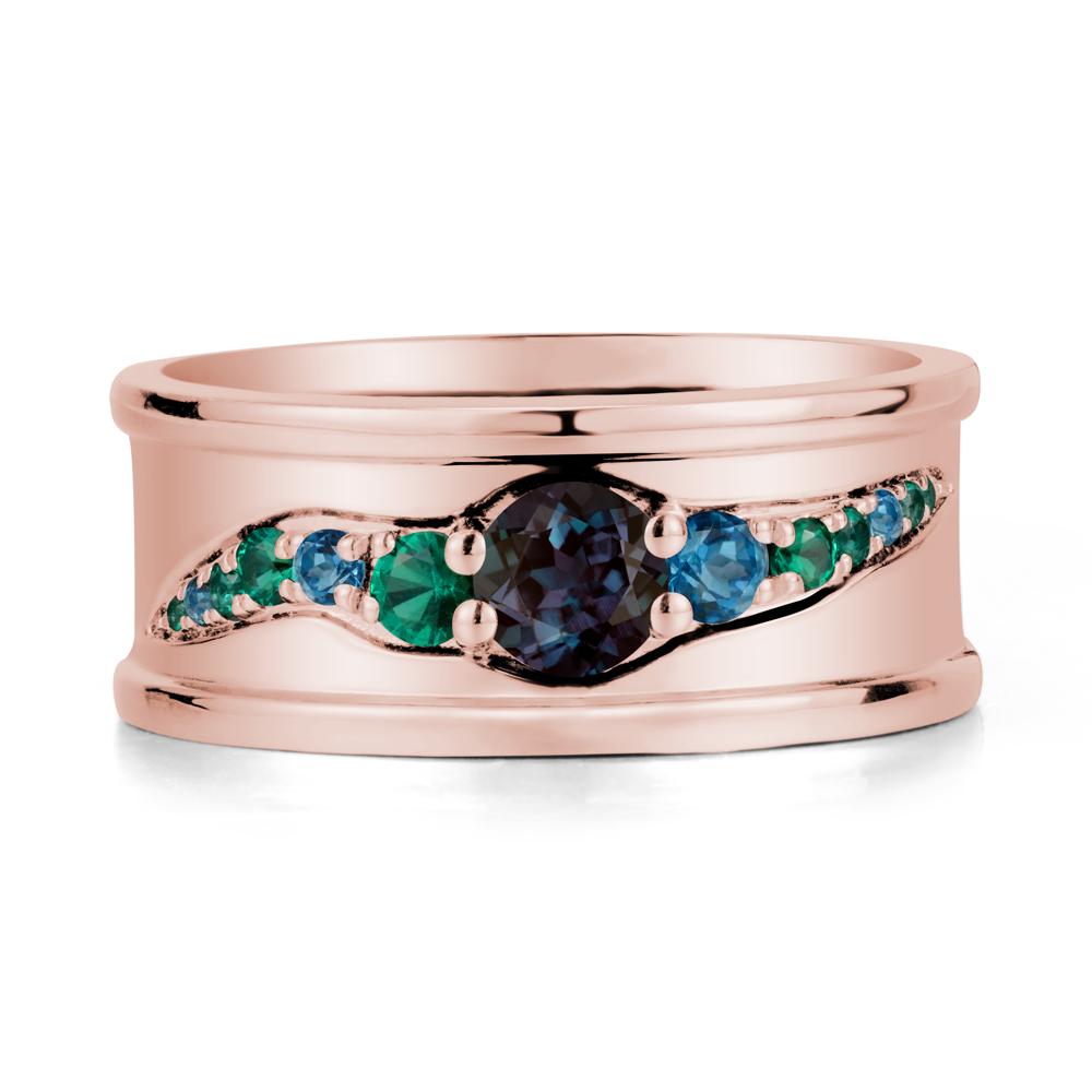Wide Band Alexandrite Ring for Men - LUO Jewelry #metal_18k rose gold