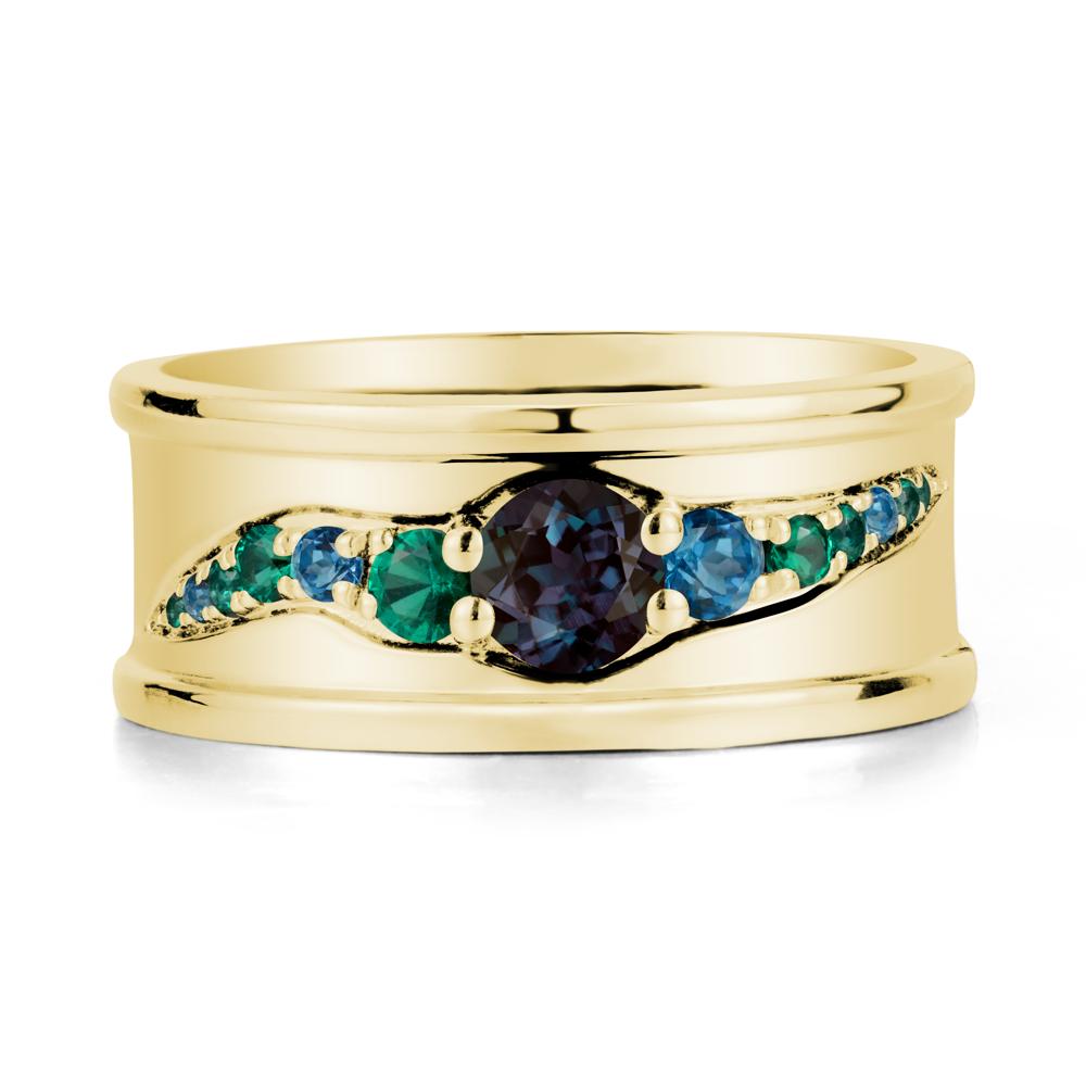 Wide Band Alexandrite Ring for Men - LUO Jewelry #metal_18k yellow gold