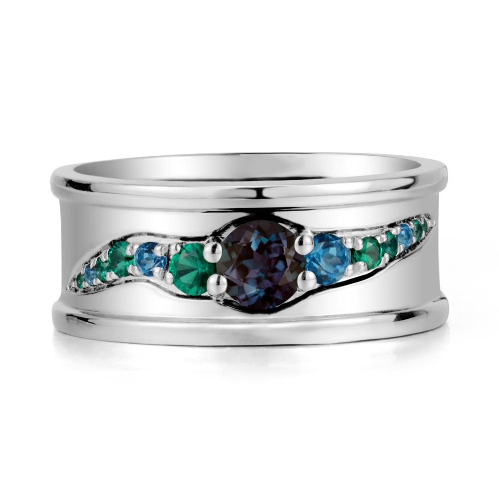 Wide Band Alexandrite Ring for Men - LUO Jewelry #metal_sterling silver