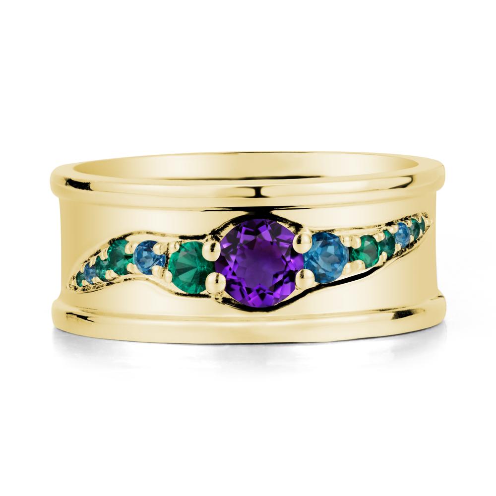Amethyst Multi Stone Men Ring - LUO Jewelry #metal_18k yellow gold