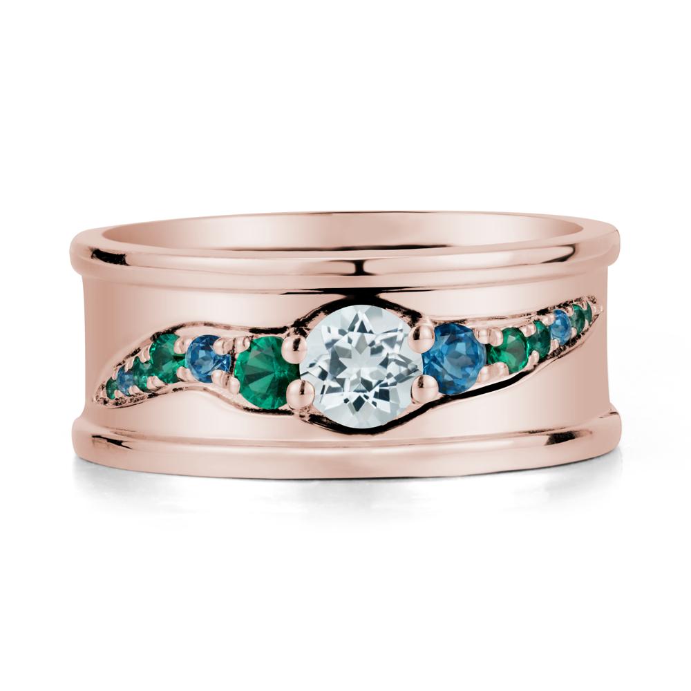 Wide Band Aquamarine Ring for Men - LUO Jewelry #metal_14k rose gold