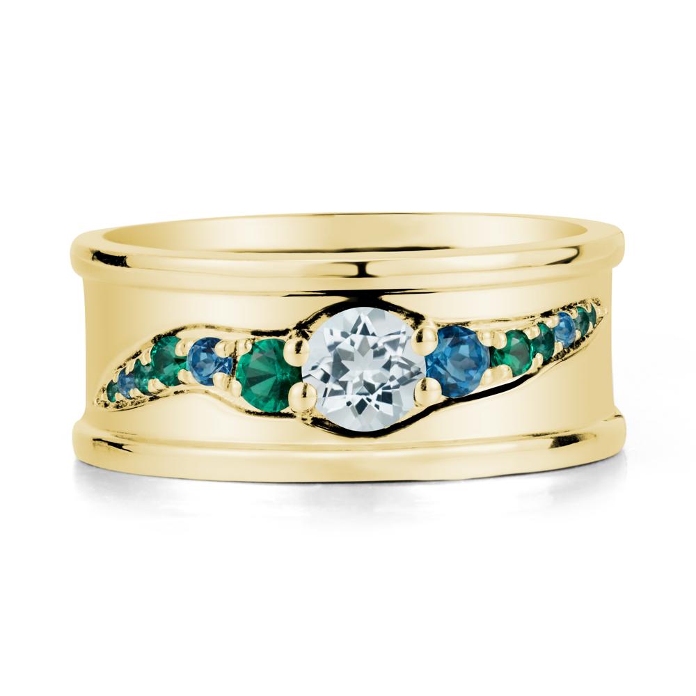 Wide Band Aquamarine Ring for Men - LUO Jewelry #metal_18k yellow gold