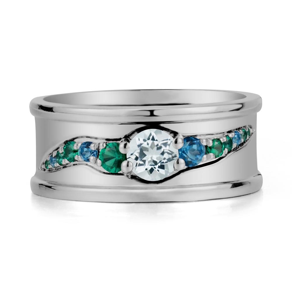 Wide Band Aquamarine Ring for Men - LUO Jewelry #metal_platinum