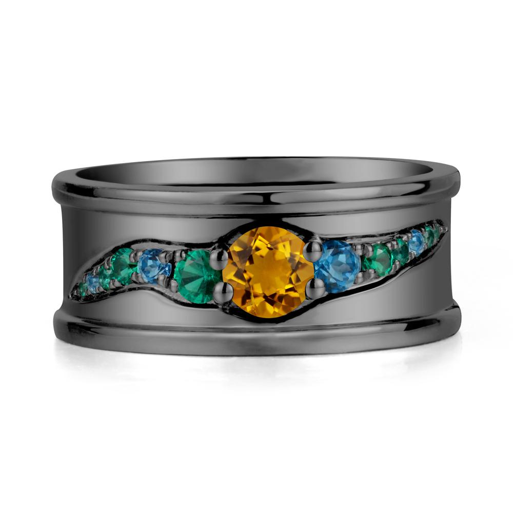 Wide Band Citrine Ring for Men - LUO Jewelry #metal_black finish sterling silver