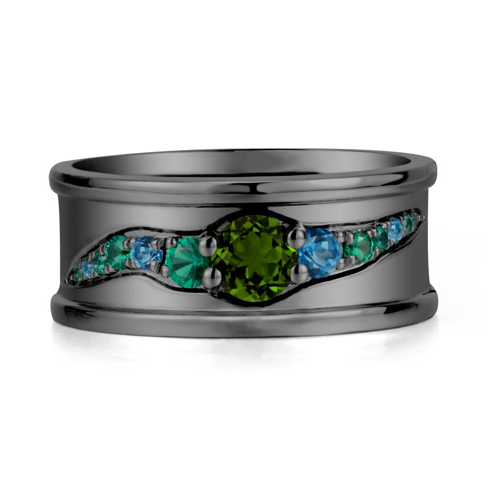 Wide Band Diopside Ring for Men - LUO Jewelry #metal_black finish sterling silver