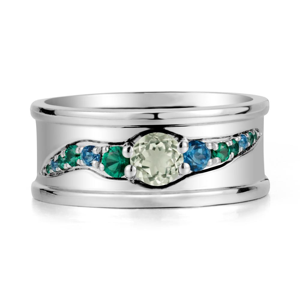 Green Amethyst Multi Stone Men Ring - LUO Jewelry #metal_18k white gold