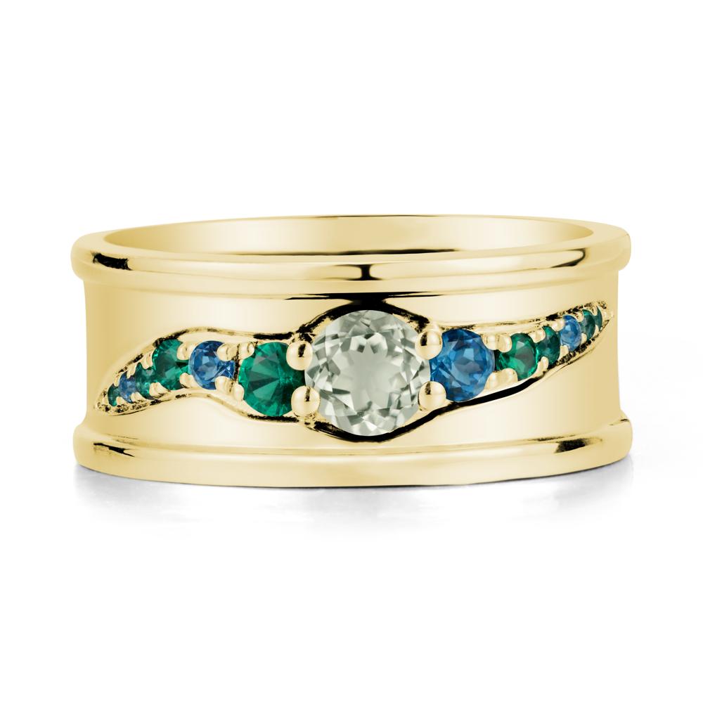 Green Amethyst Multi Stone Men Ring - LUO Jewelry #metal_18k yellow gold
