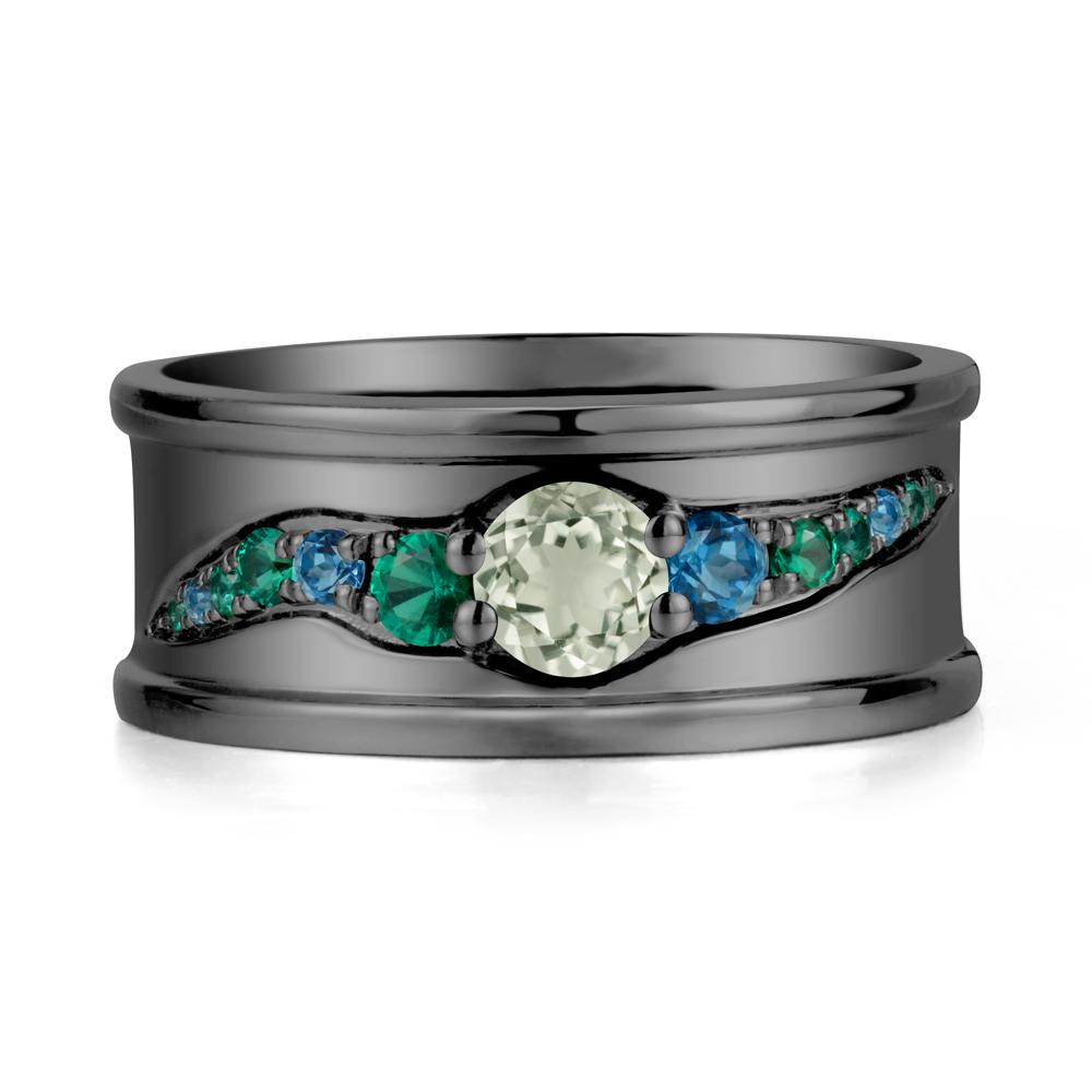 Green Amethyst Multi Stone Men Ring - LUO Jewelry #metal_black finish sterling silver