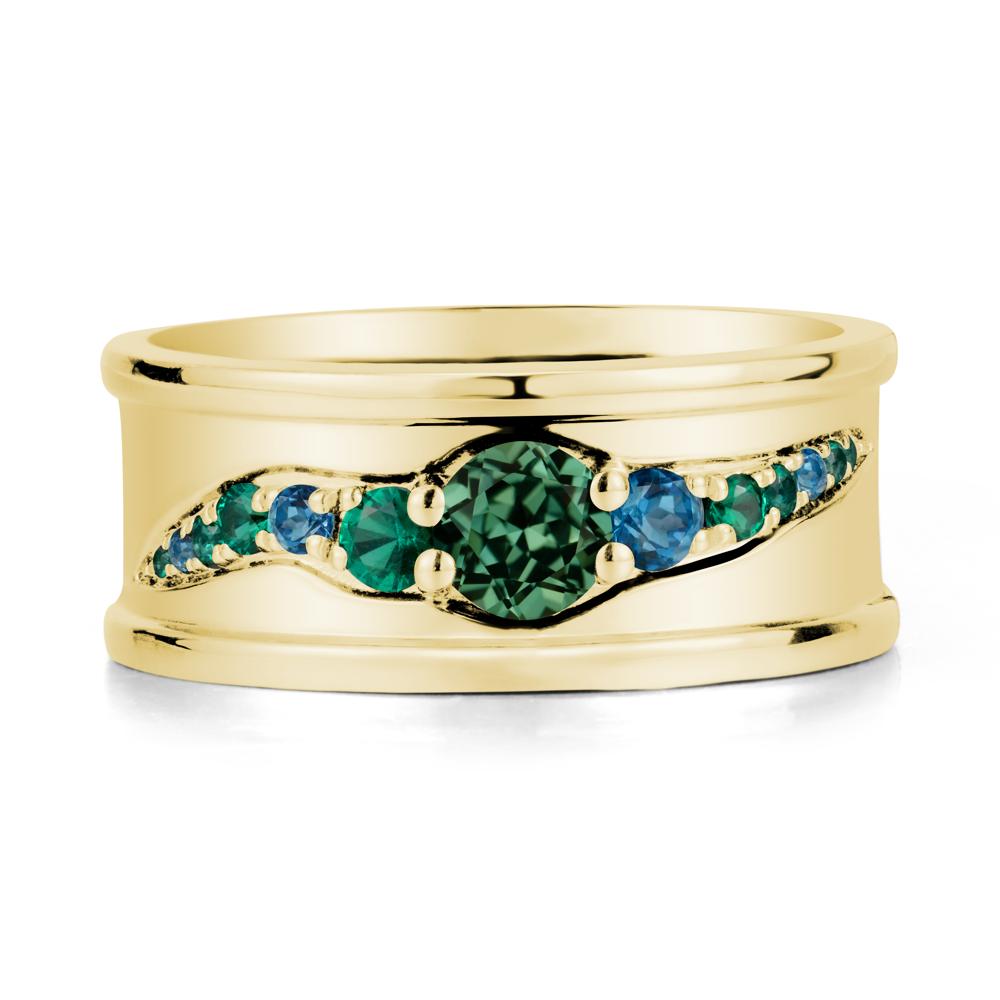 Wide Band Green Sapphire Ring for Men - LUO Jewelry #metal_18k yellow gold