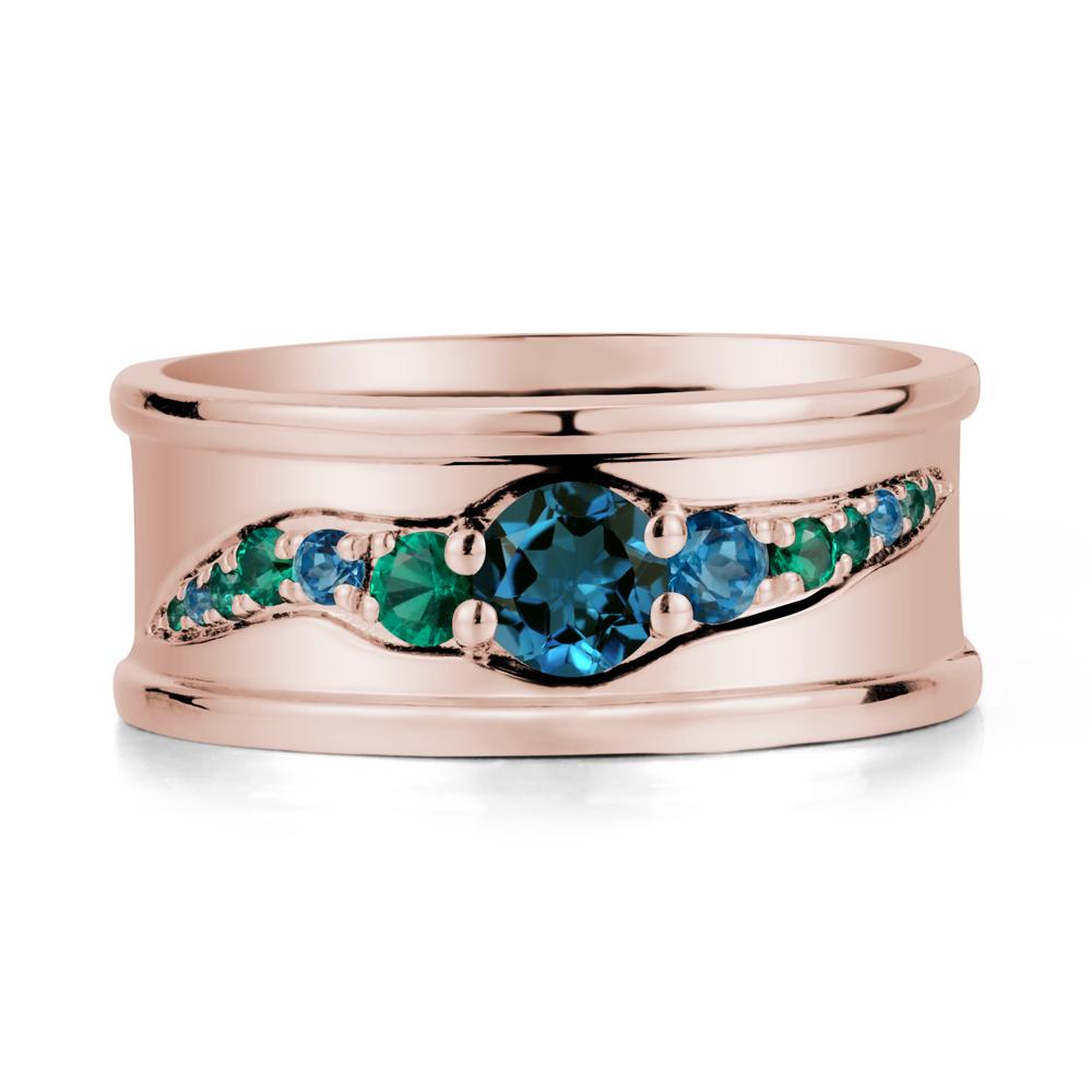 Wide Band London Blue Topaz Ring for Men - LUO Jewelry #metal_14k rose gold