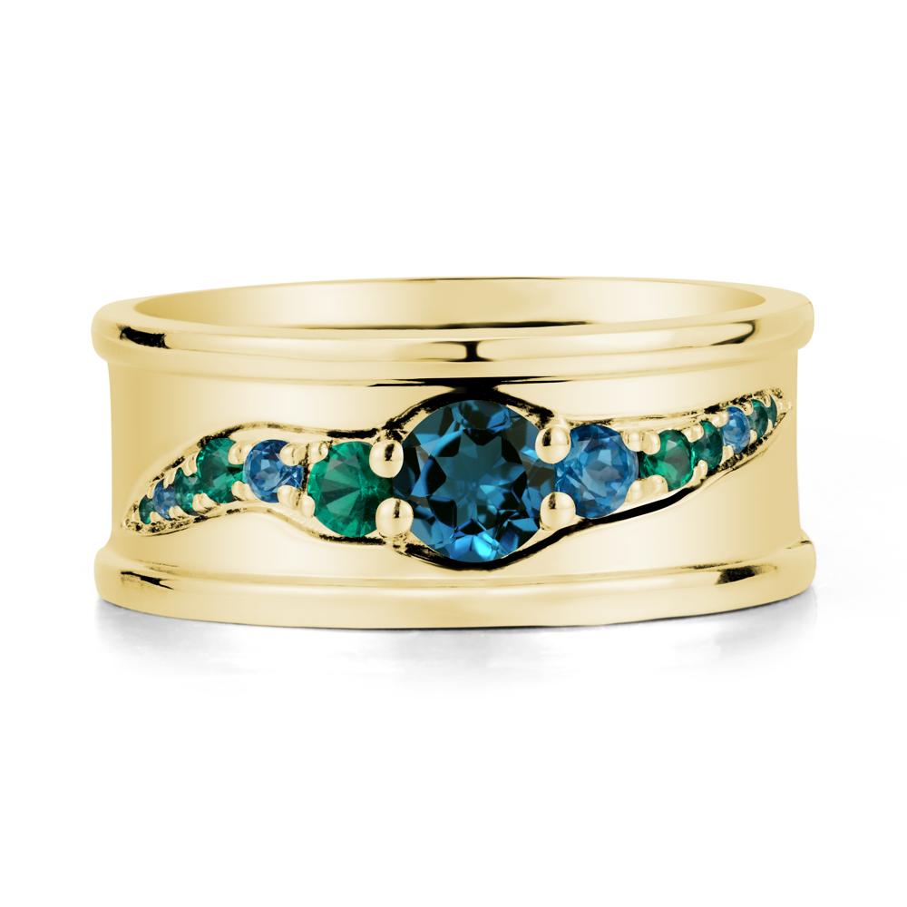 Wide Band London Blue Topaz Ring for Men - LUO Jewelry #metal_18k yellow gold