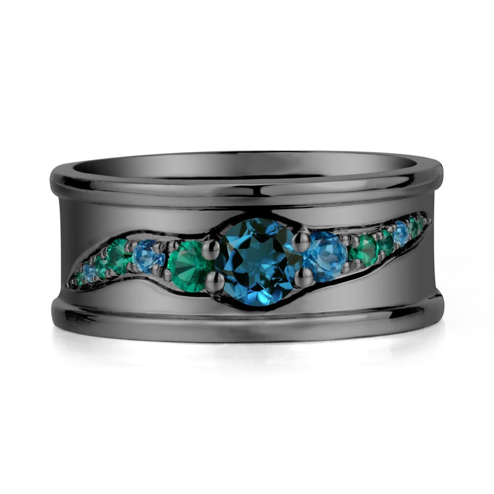Wide Band London Blue Topaz Ring for Men - LUO Jewelry #metal_black finish sterling silver
