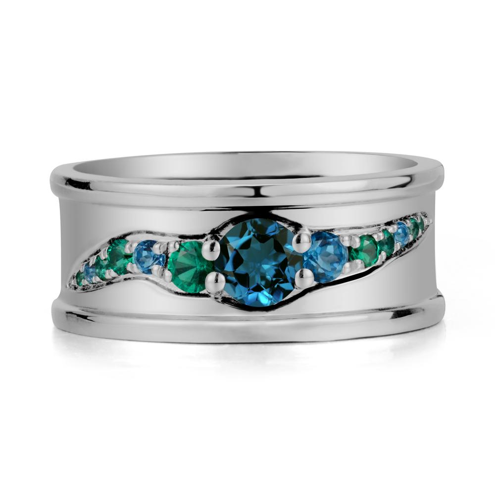 Wide Band London Blue Topaz Ring for Men - LUO Jewelry #metal_platinum