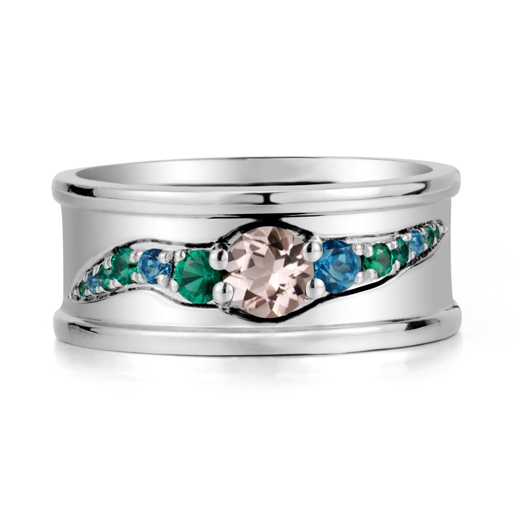 Wide Band Morganite Ring for Men - LUO Jewelry #metal_18k white gold