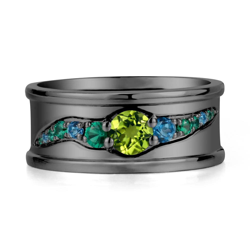 Wide Band Peridot Ring for Men - LUO Jewelry #metal_black finish sterling silver