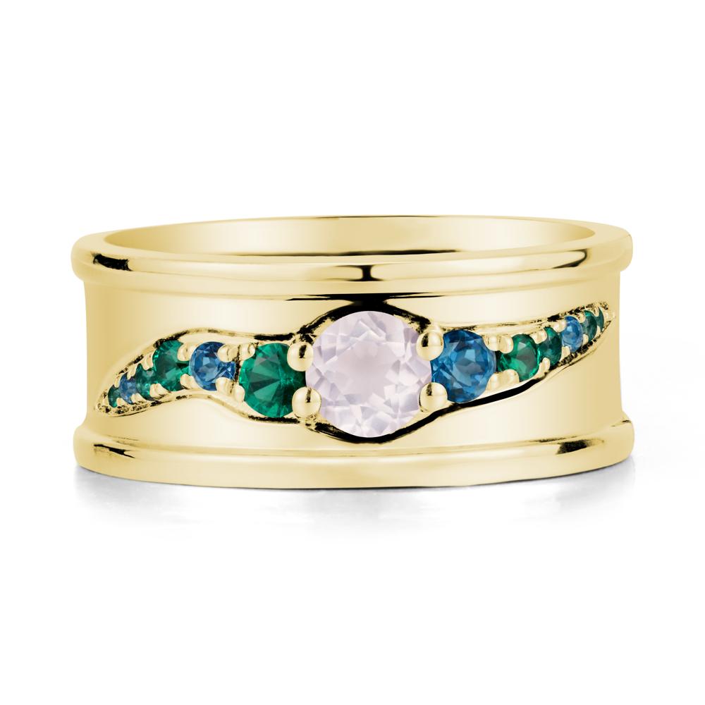 Rose Quartz Multi Stone Men Ring - LUO Jewelry #metal_18k yellow gold