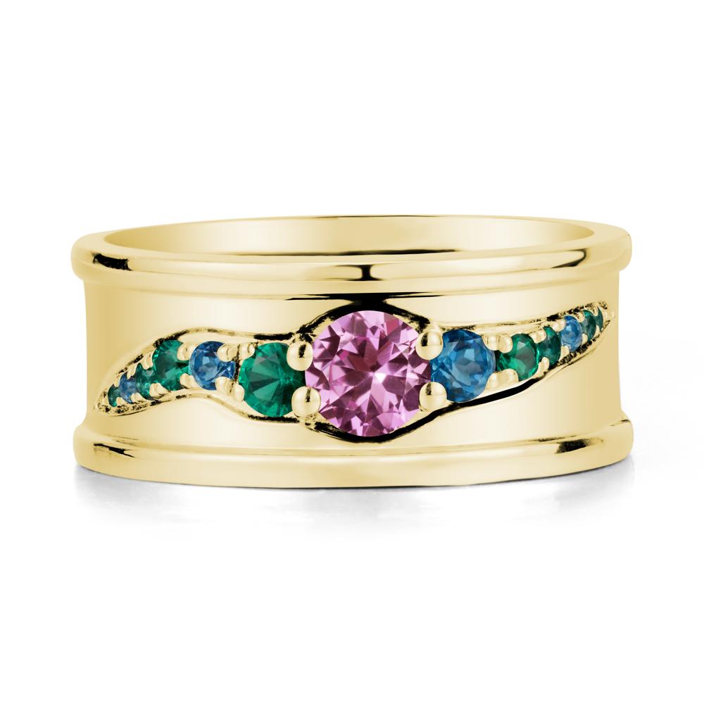 Wide Band Pink Sapphire Ring for Men - LUO Jewelry #metal_18k yellow gold