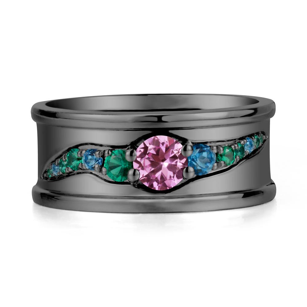 Wide Band Pink Sapphire Ring for Men - LUO Jewelry #metal_black finish sterling silver