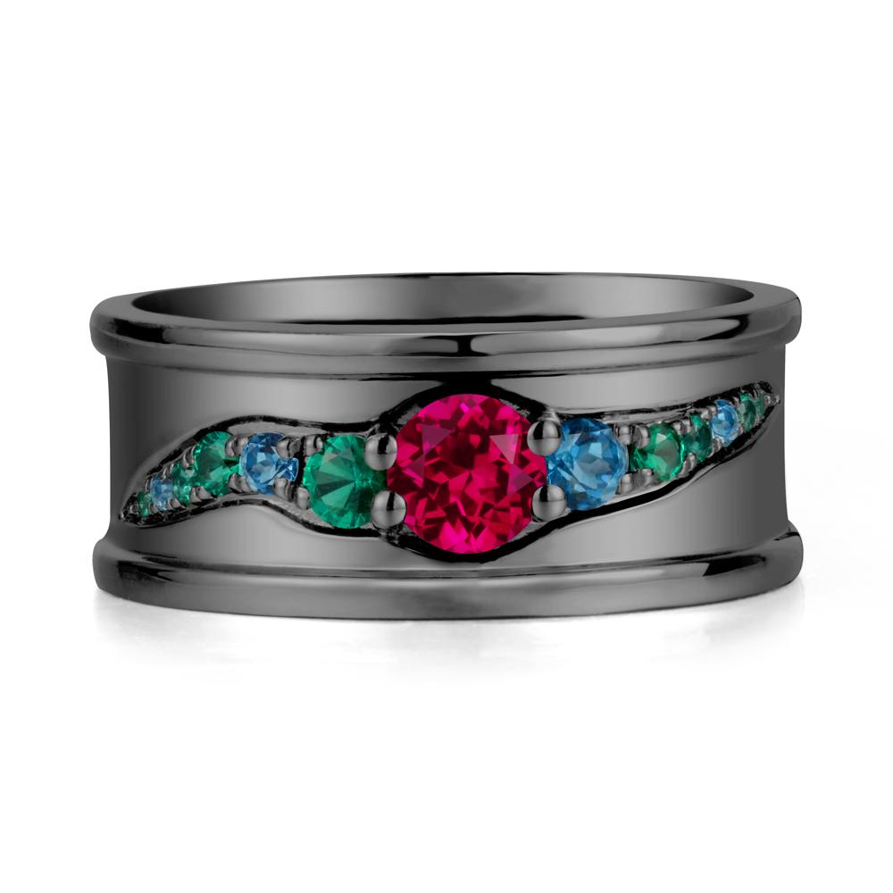 Ruby Multi Stone Men Ring - LUO Jewelry #metal_black finish sterling silver