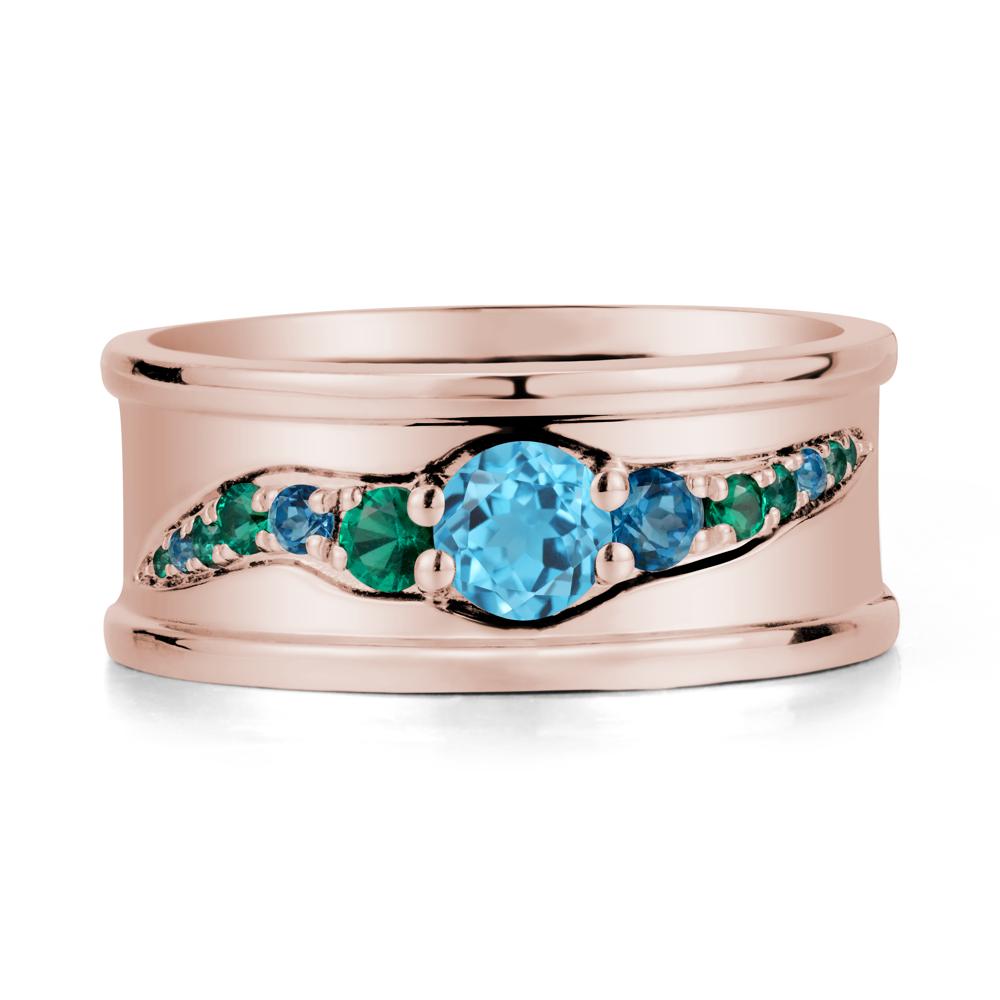 Wide Band Swiss Blue Topaz Ring for Men - LUO Jewelry #metal_14k rose gold