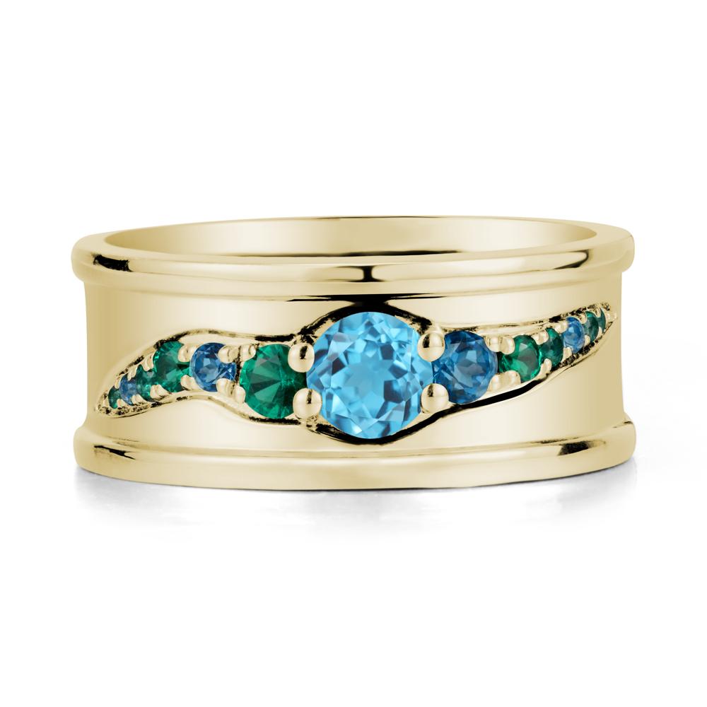 Wide Band Swiss Blue Topaz Ring for Men - LUO Jewelry #metal_14k yellow gold