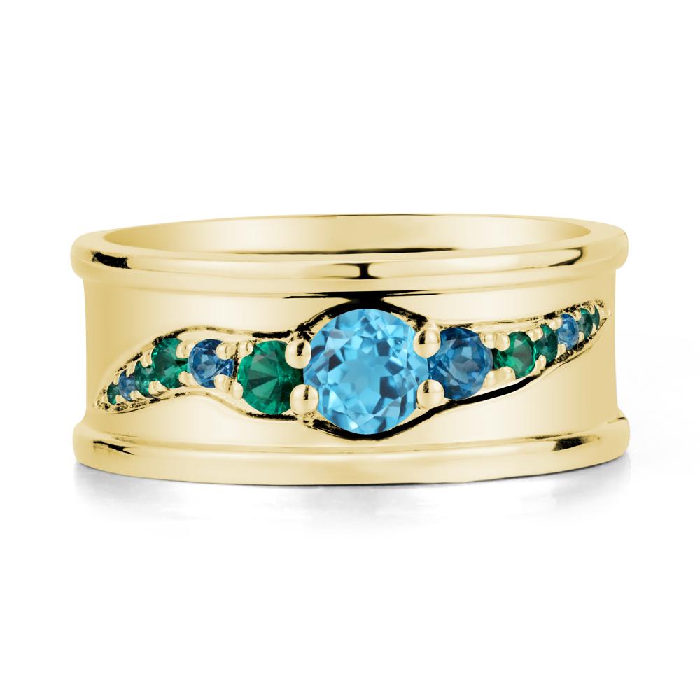 Wide Band Swiss Blue Topaz Ring for Men - LUO Jewelry #metal_18k yellow gold