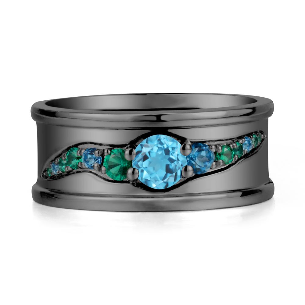 Wide Band Swiss Blue Topaz Ring for Men - LUO Jewelry #metal_black finish sterling silver