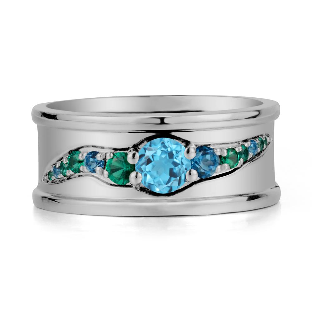 Wide Band Swiss Blue Topaz Ring for Men - LUO Jewelry #metal_platinum