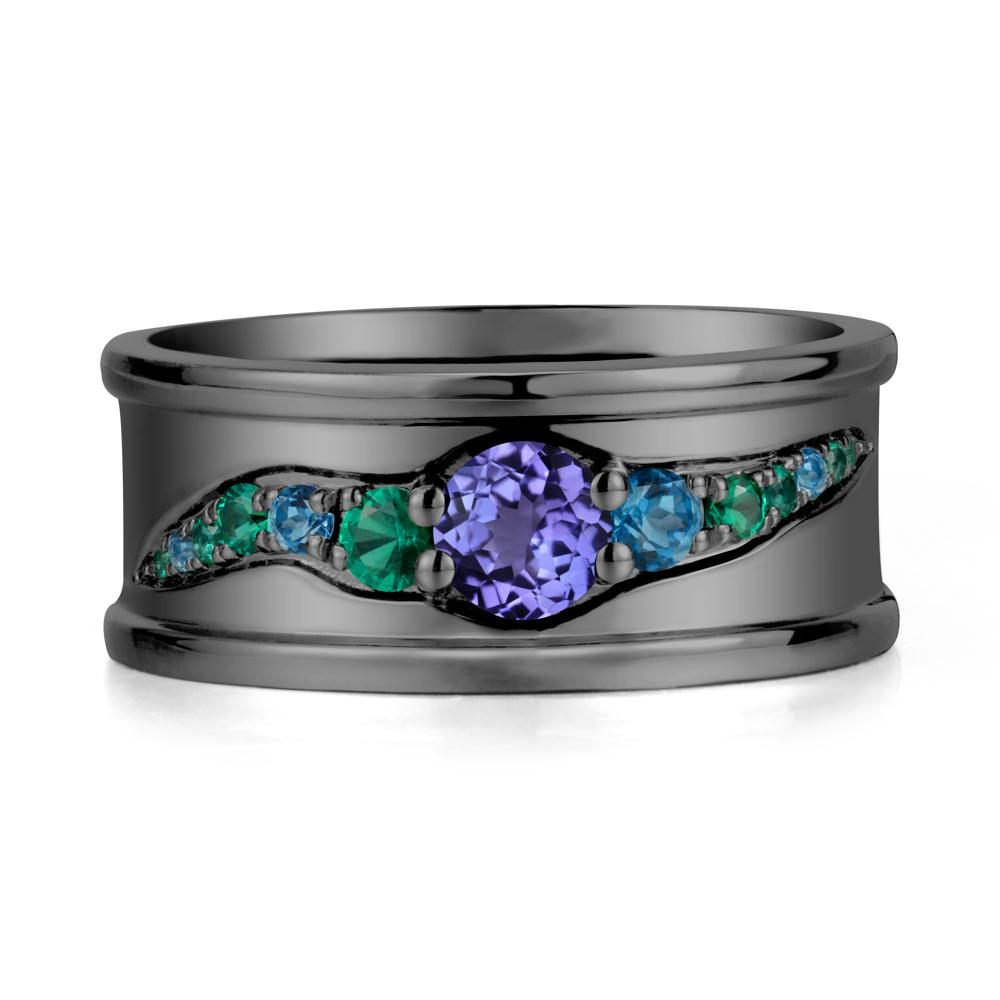 Tanzanite Multi Stone Men Ring - LUO Jewelry #metal_black finish sterling silver