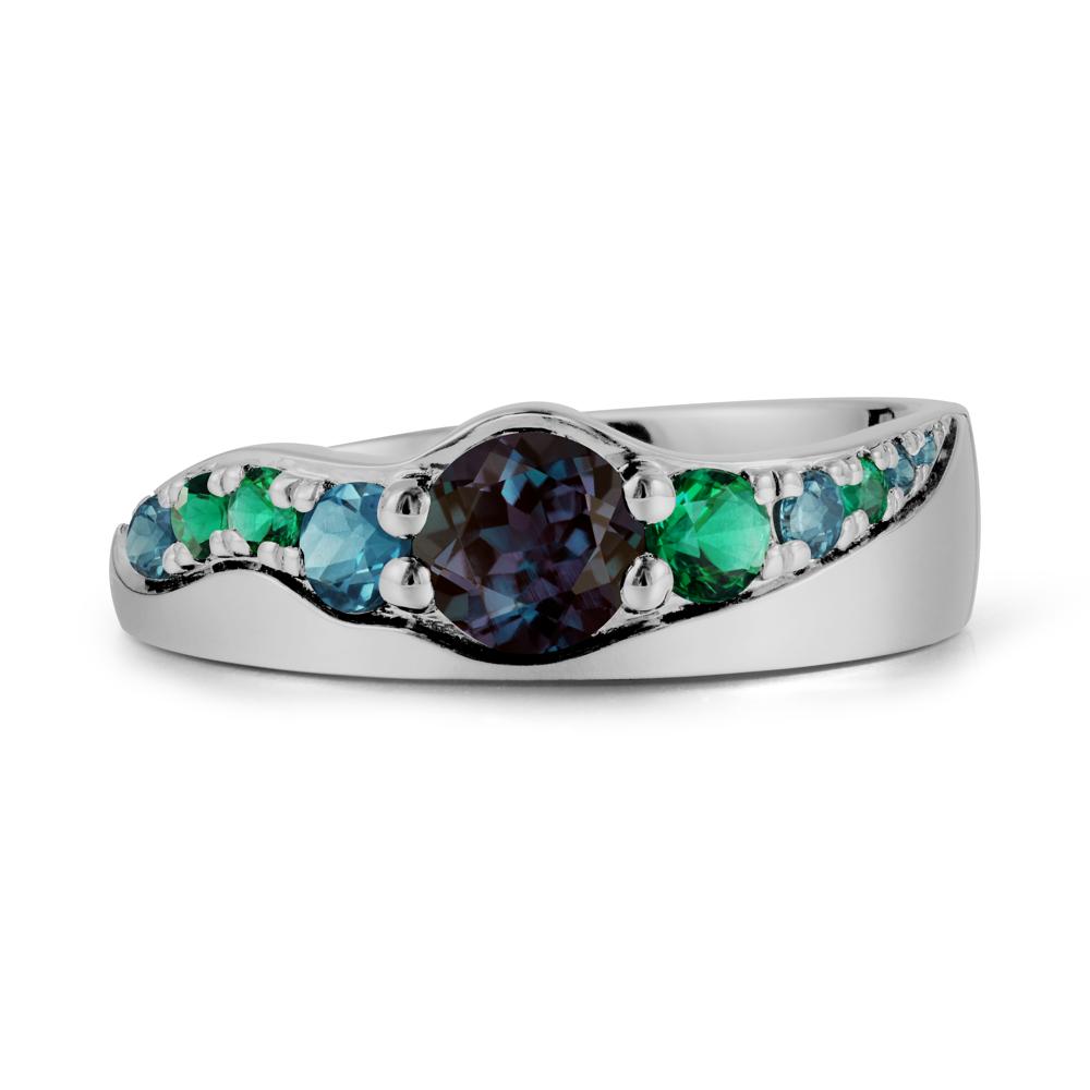 Multi Gemstone Wave Band Alexandrite Ring - LUO Jewelry #metal_platinum