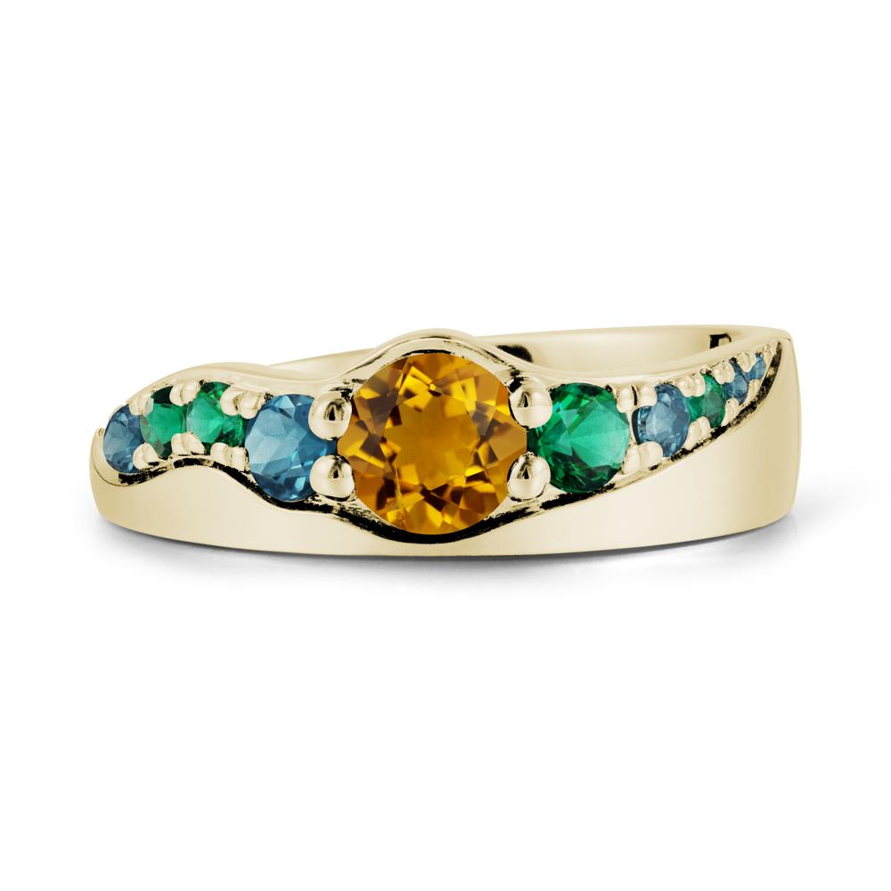 Multi Gemstone Wave Band Citrine Ring - LUO Jewelry #metal_14k yellow gold