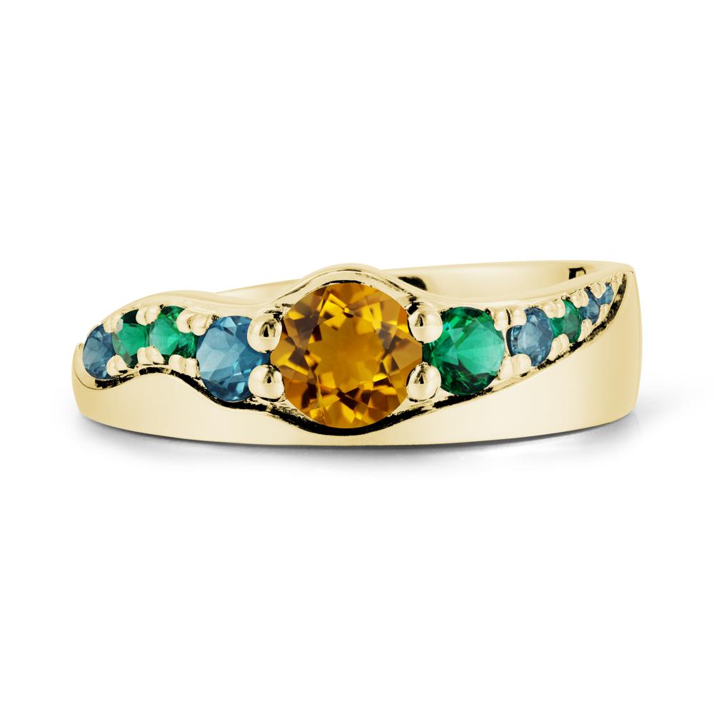 Multi Gemstone Wave Band Citrine Ring - LUO Jewelry #metal_18k yellow gold