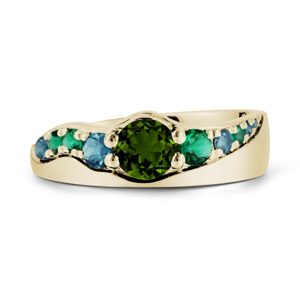 Round Diopside Ring with Wave Band - LUO Jewelry #metal_14k yellow gold