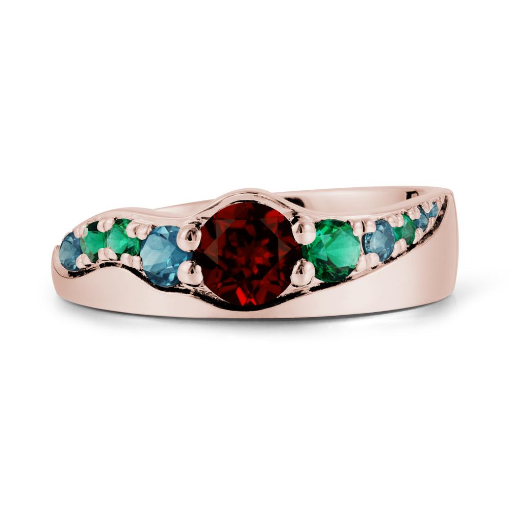 Multi Gemstone Wave Band Garnet Ring - LUO Jewelry #metal_14k rose gold